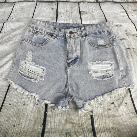 BELLE DE JOUR Light Blue Ripped Cutoff Short Large - Picture 6 of 16